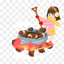 小寒小女孩熬姜汤手绘插画