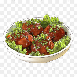 手绘卡通美食新年餐饮东北菜四喜丸子精致画