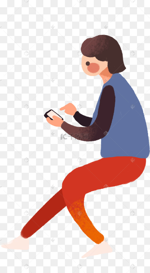 坐着玩手机的人免扣png图片
