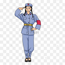 国庆节穿军装戴军帽的女八路敬礼