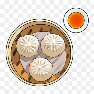 手绘美食一屉小笼包插画