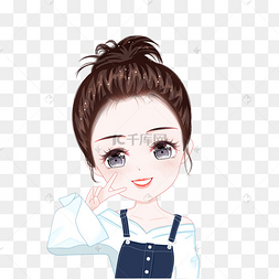 卡通手绘剪刀手丸子头美女下载 png下载psdq版手绘卡通古代美女免抠