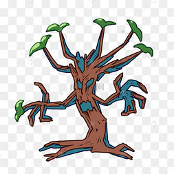 卡通树妖树木插画蓝色海妖妖怪中国风插画狐妖少女动漫厚涂手绘插画