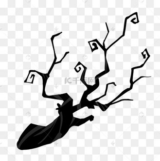 黑色枯树干手绘插画