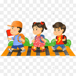 卡通少先队员大巴车手绘志愿者服务公益活动排队疫情有序文明扁平公交