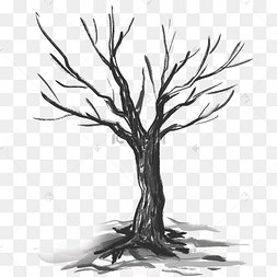 黑色手绘老树枯枝