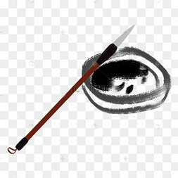 水墨黑色砚台毛笔插画