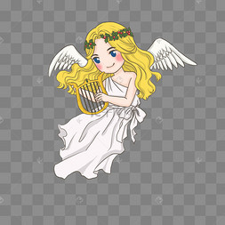 圣诞节拉竖琴的小天使png