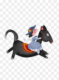 小猪动物造型骑马插画元素2019猪17