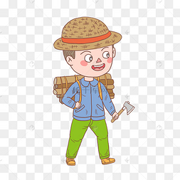 卡通手绘人物砍柴人