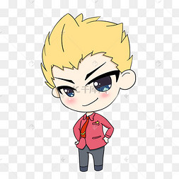 手绘q版人物穿着西装的男生png格式在看书的男生插画卡通帅气男生psd