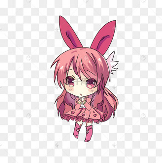 手绘q版人物带着兔耳朵的女孩png格式