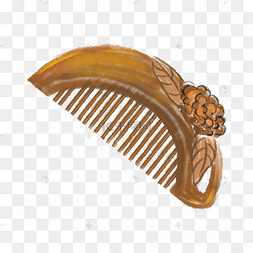 棕色水墨梳子复古木质木梳插画中国风木兰花手绘矢量图