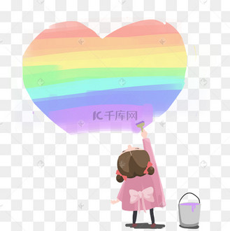 彩色画彩虹的女孩元素