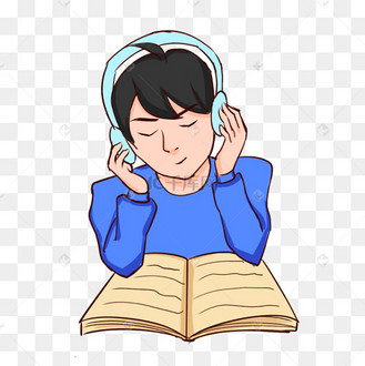 卡通坐看书听歌的男孩