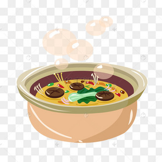 冬季热气腾腾的简笔画小清新美食菌菇砂锅