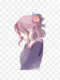 长发美女侧身像扁平化温馨红色站立侧身等待的女孩高挑人物美女和小狗