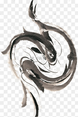 八卦图形双鱼水墨画png免抠素材