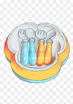 婴儿吃饭的碗具插画