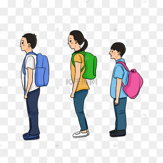 中小学生开学日3个学生背书包侧面插画