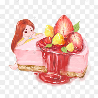 美食与可爱少女卡通主题插画草莓蛋糕