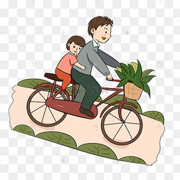 父亲节高级灰爸爸骑单车带着女儿