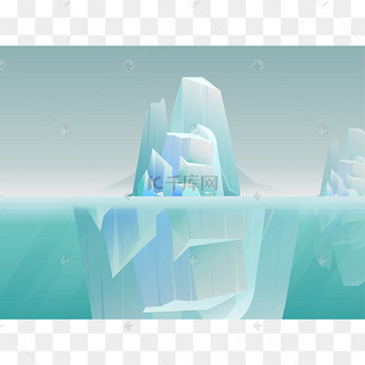 标题:冬至冷色系冰山插画