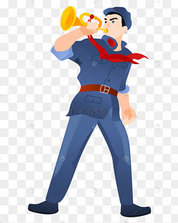 人物吹号角建党节吹号角军人建军节女战士吹号角插画八一建军节吹号角