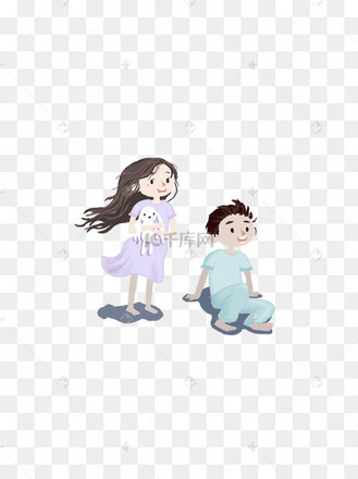 小清新兄妹俩人物插画
