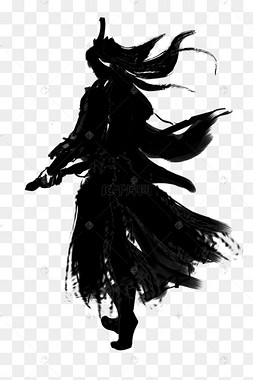 人物下载 png下载psd武侠人物剪影拿着剑的长发侠女水墨武侠人物下载