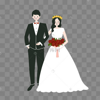 手绘卡通矢量扁平情侣结婚玫瑰花婚礼