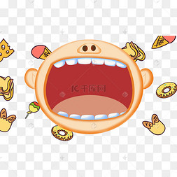 儿童牙齿矫正现代人亚健康口气大健康的口腔牙齿张开的矢量卡通大嘴巴