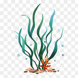 海底世界海草装饰中国水墨手绘蝌蚪和水草海洋世界海藻海底小清新水