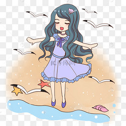 夏日在沙滩吹海风