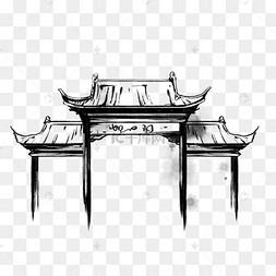 中国风水墨门黑白复古门古代房屋
