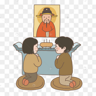 小年拜灶王的小朋友手绘插画免抠元素下载