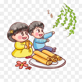 2019二十四节气立春系列卡通手绘q版孩子吃春卷
