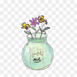 手绘清新水彩玻璃插花花瓶