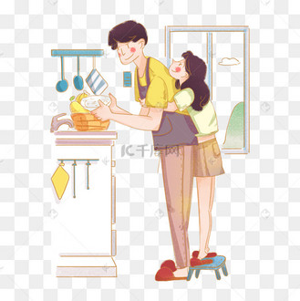 情人节情侣在家做饭手绘插图
