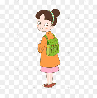 儿童节橙色卡通手绘可爱背书包上学小女孩