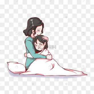 卡通手绘委屈的女孩拥抱妈妈