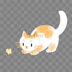 捕蝴蝶的小猫咪卡通手绘png素材