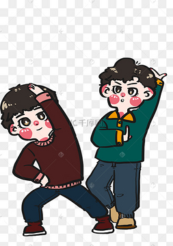 运动健身兄弟俩早起去做早操锻炼卡通手绘人物下载 png下载psd可爱
