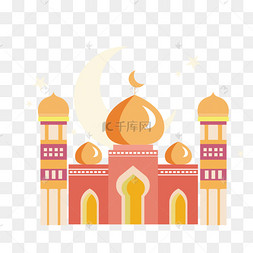 手绘卡通黄色清真寺图