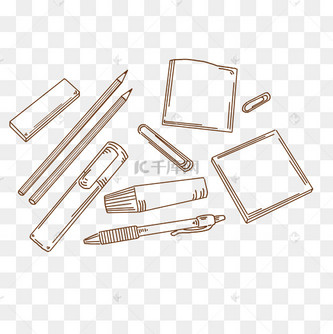 线描铅笔文具插画