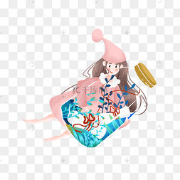 简约抱着许愿瓶的女孩插画海报免