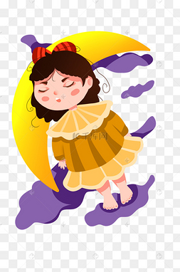 躺着睡觉的小女孩插画