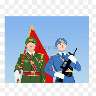 举旗的军人士兵手绘插画