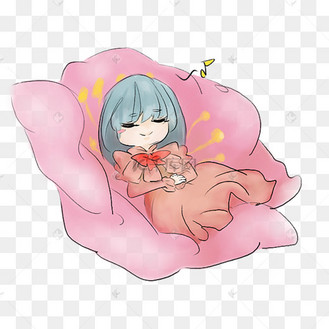 世界睡眠日在花朵中睡觉的可爱小女孩手绘免抠素材