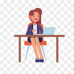 卡通坐在办公桌上办公的女士免扣